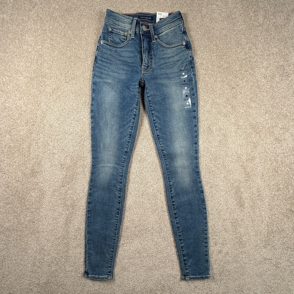 Lucky Brand High Rise Skinny Jeans Medium Wash Blue Denim 7W15329 Womens 00/24 R
